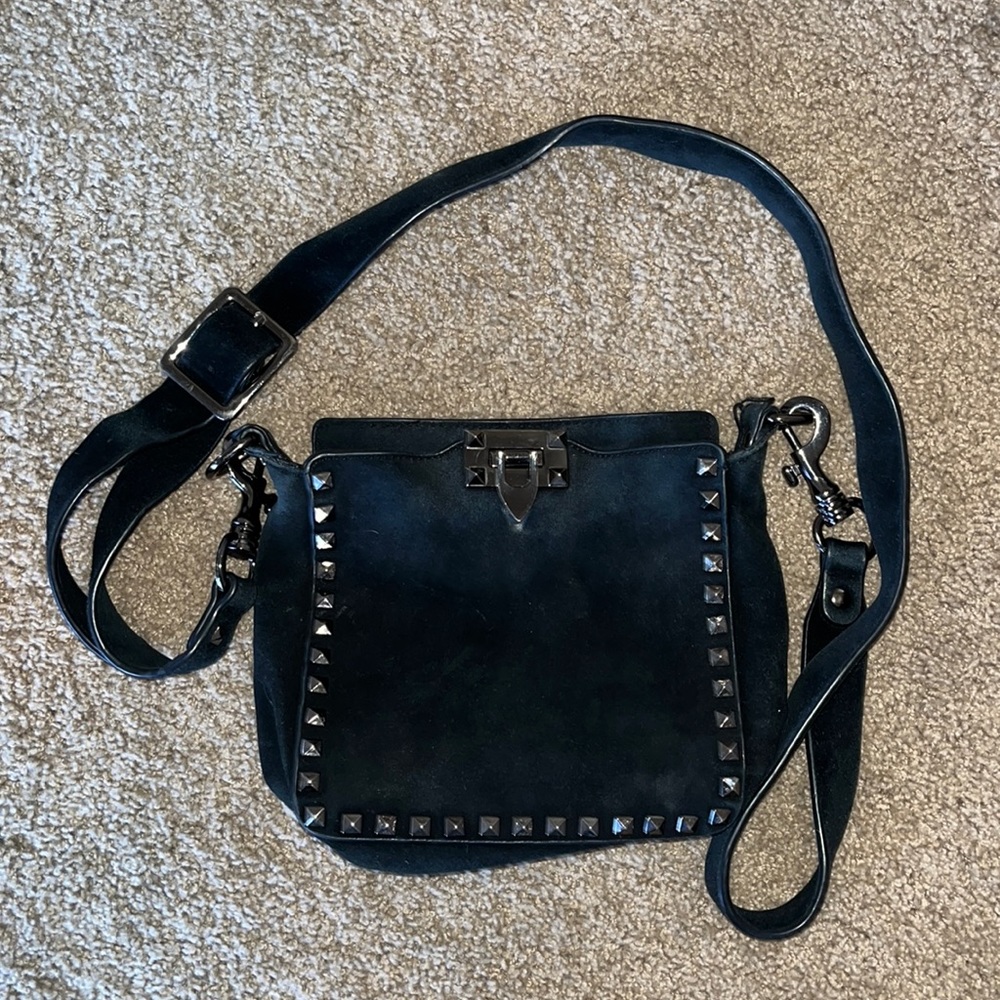 Real Suede Black Studded Crossbody